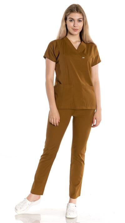 Hardal Sarısı  Likralı Greys Scrubs Takım 