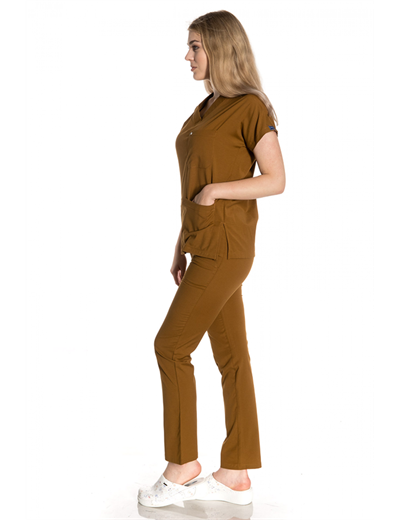 Hardal Sarısı Likralı Greys Tek Üst Scrubs