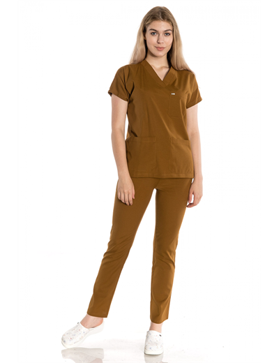 Hardal Sarısı Likralı Greys Tek Üst Scrubs