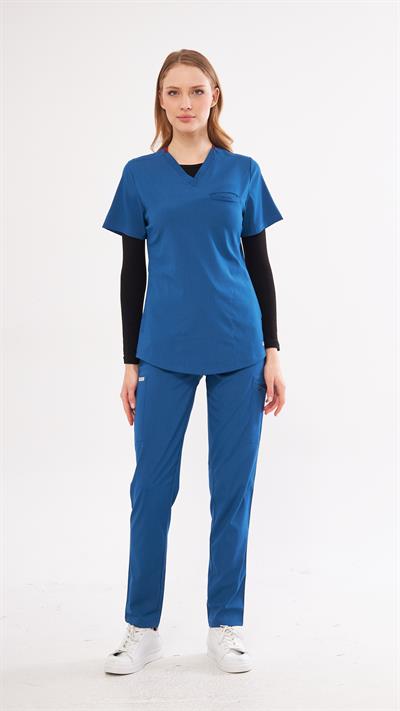 Indigo likralı Agape T1 Scrubs Takım