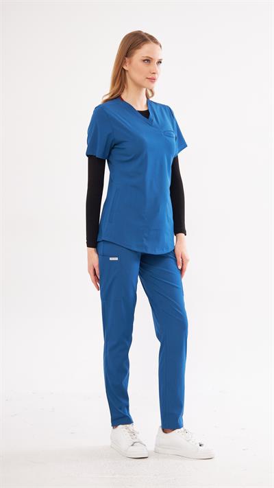Indigo likralı Agape T1 Scrubs Takım