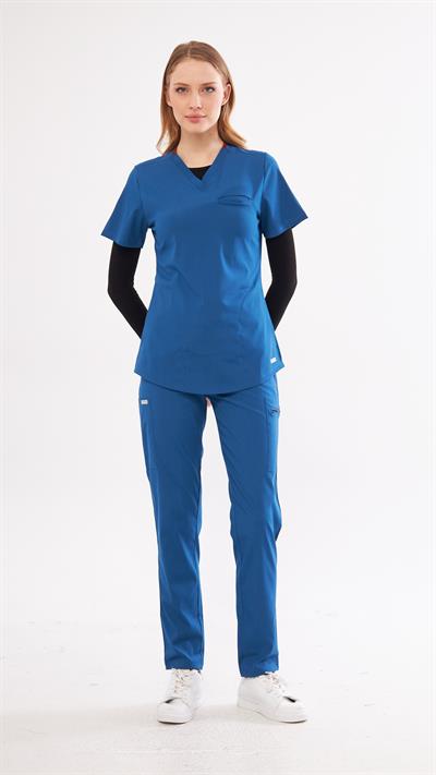 Indigo likralı Agape T1 Scrubs Takım