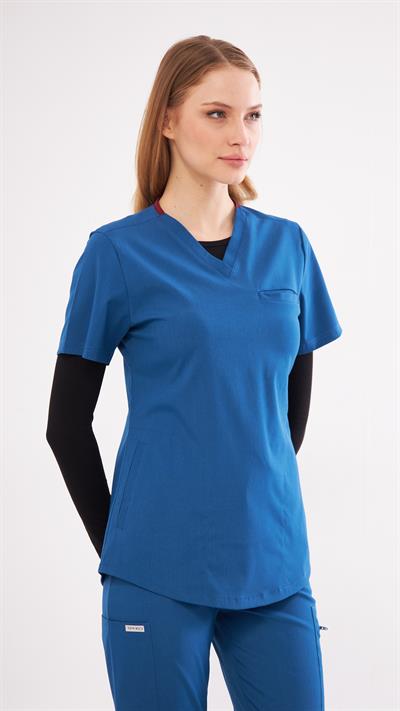 Indigo Likralı Agape T1 Scrubs Üst