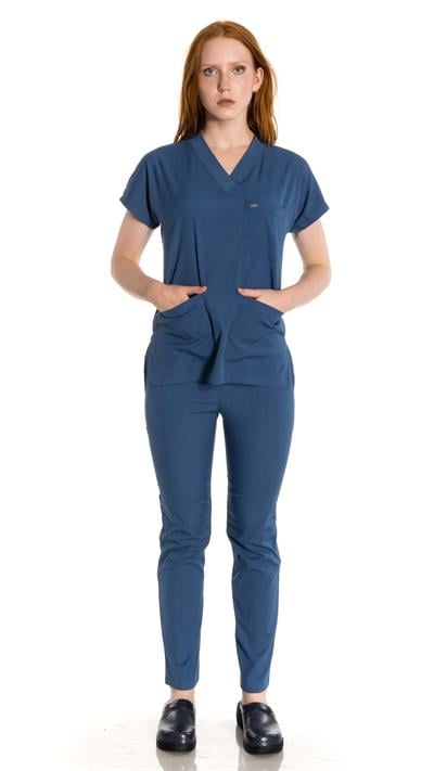 İndigo  Likralı Greys Scrubs Takım