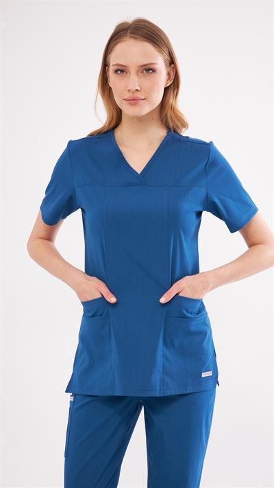 Indigo Likralı Lyra Premium Scrubs Üst