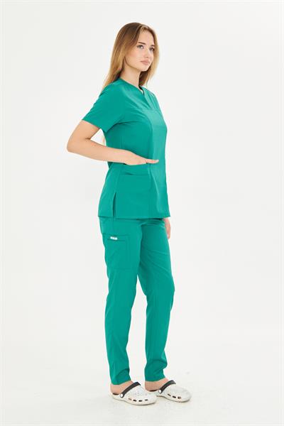 Koyu Yeşil Lyra Likralı Premium Scrubs Takım