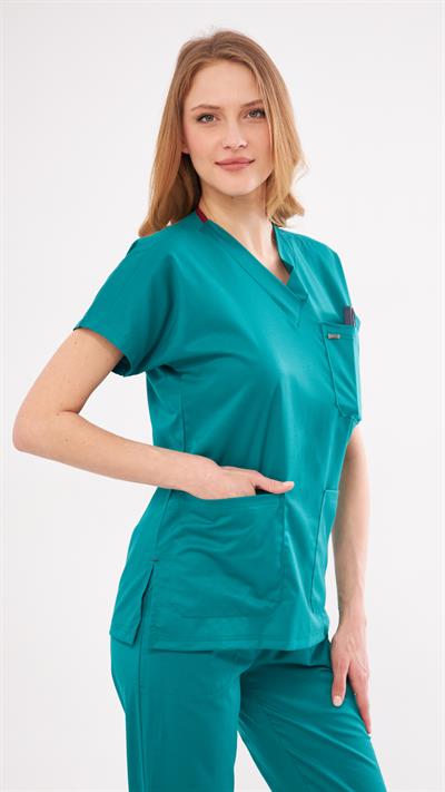 Koyu Yeşil Likralı Greys Scrubs Takım