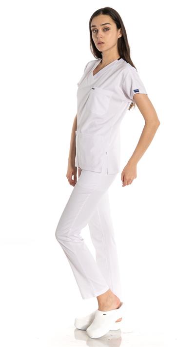 Beyaz Likralı Greys Scrubs Takım 