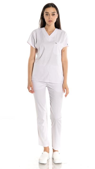 Beyaz Likralı Greys Scrubs Takım 