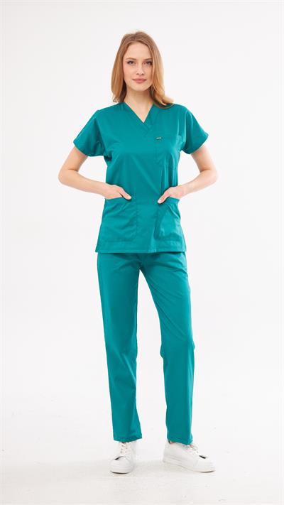 Koyu Yeşil Likralı Greys Scrubs Takım