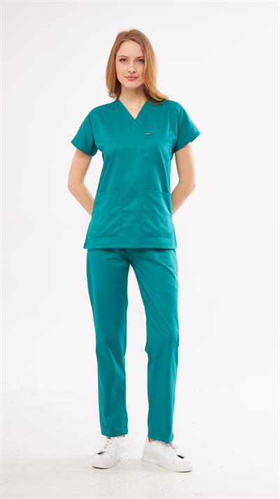 Koyu Yeşil Likralı Greys Scrubs Takım