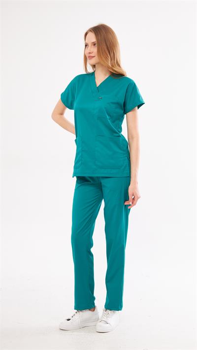 Koyu Yeşil Likralı Greys Scrubs Takım
