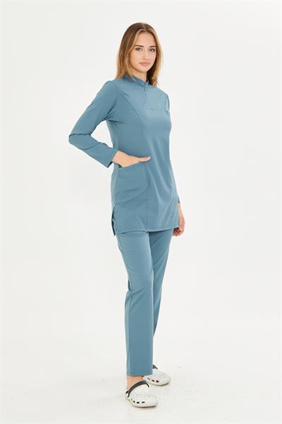 Petrol Likralı Tesettür Scrubs Takım