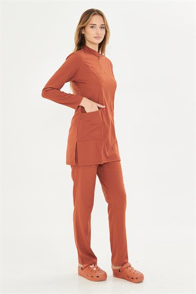 Kiremit Likralı Tesettür Scrubs Takım