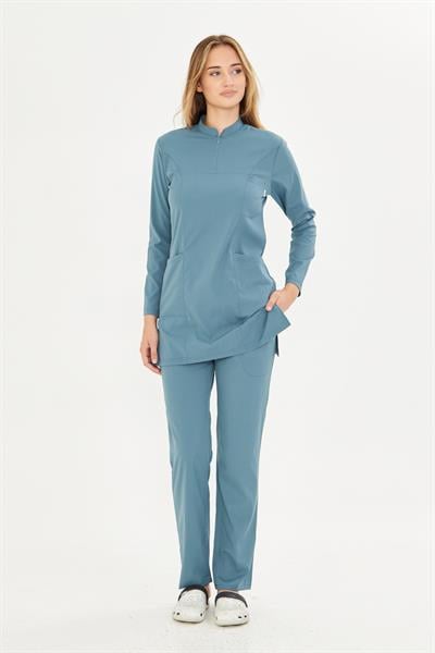 Petrol Likralı Tesettür Scrubs Takım