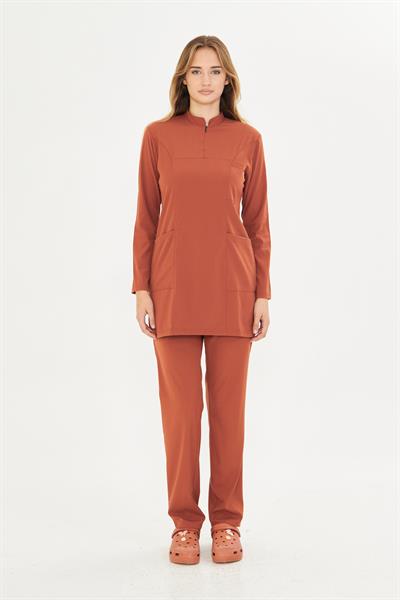 Kiremit Likralı Tesettür Scrubs Takım