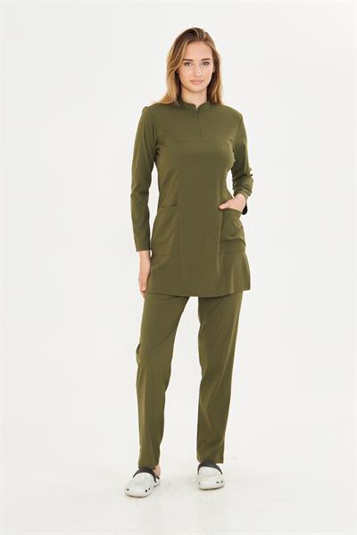 Haki Yeşil Likralı Tesettür Scrups Takım