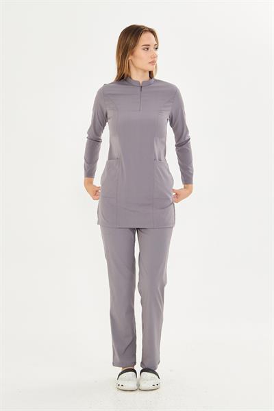 Açık Gri Likralı Tesettür Scrubs Takım