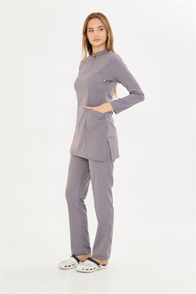 Açık Gri Likralı Tesettür Scrubs Takım