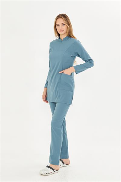 Petrol Likralı Tesettür Scrubs Takım