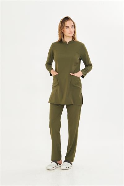Haki Yeşil Likralı Tesettür Scrups Takım