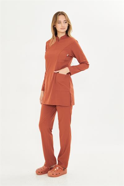 Kiremit Likralı Tesettür Scrubs Takım