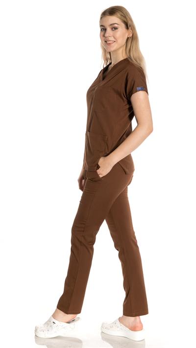 Kahverengi Likralı Greys Scrubs Takım