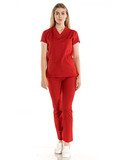 Kırmızı Likralı Greys Scrubs Takım