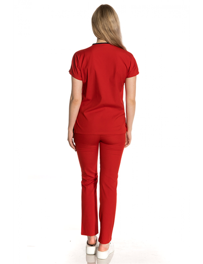 Kırmızı Likralı Greys Tek Üst Scrubs