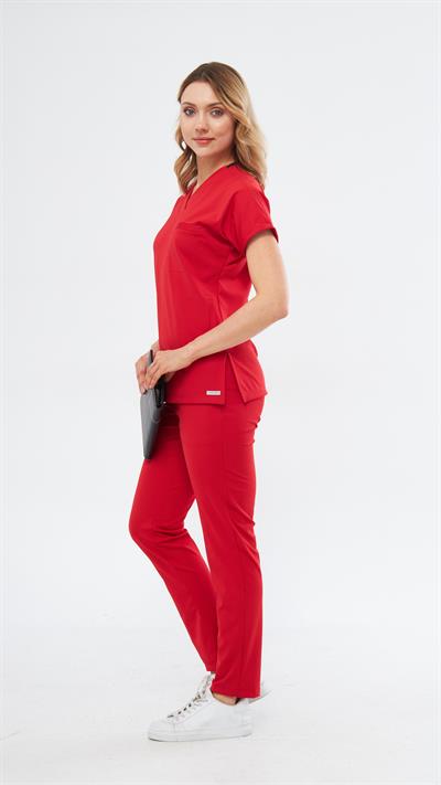 Kırmızı Likralı Satori T2 Scrubs Takım