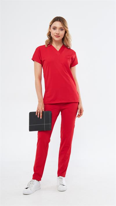 Kırmızı Likralı Satori T2 Scrubs Takım