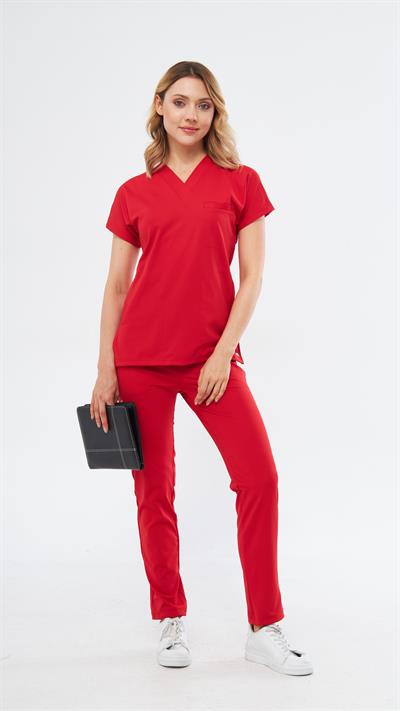 Kırmızı Likralı Satori T2 Scrubs Takım