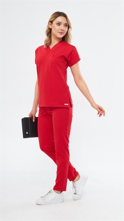 Kırmızı Likralı Satori T2 Scrubs Takım