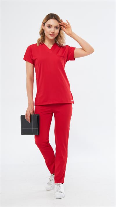 Kırmızı Likralı Satori T2 Scrubs Takım