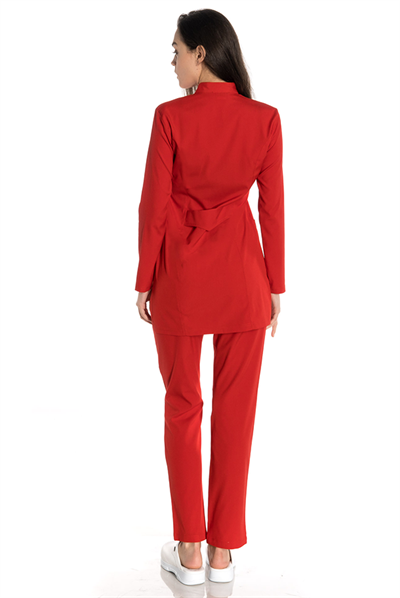 Kırmızı Likralı Tesettür Scrubs Takım