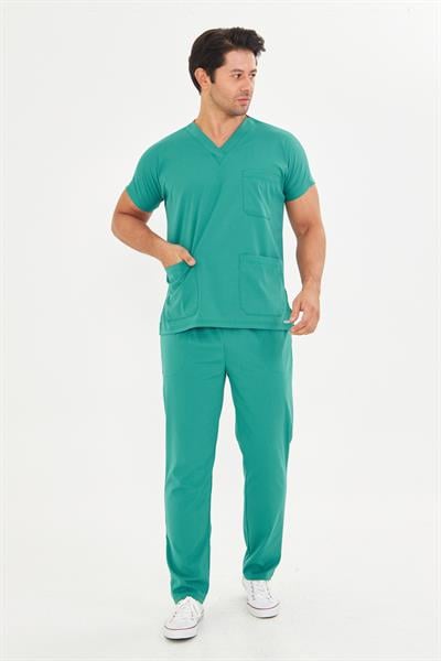 Koyu Yeşil Likralı Greys Scrubs Takım