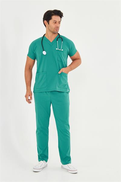 Koyu Yeşil Likralı Greys Scrubs Takım