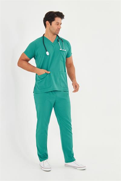 Koyu Yeşil Likralı Greys Scrubs Takım
