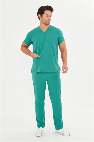 Koyu Yeşil Likralı Greys Scrubs Takım