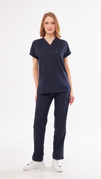 Lacivert Likralı Greys Scrubs Takım