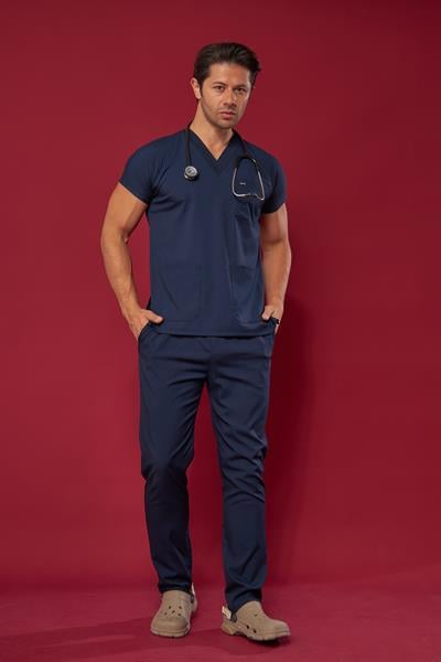 Lacivert  Likralı Greys Scrubs Takım