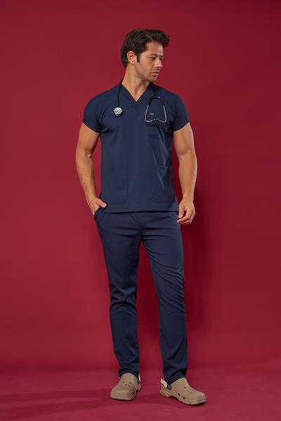 Lacivert  Likralı Greys Scrubs Takım