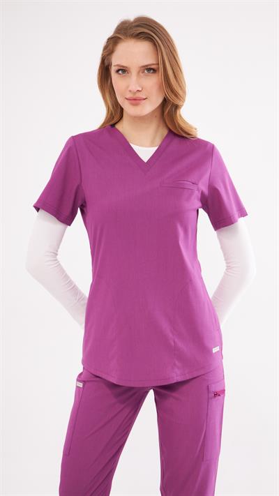 Mor Likralı Agape T1 Scrubs Üst