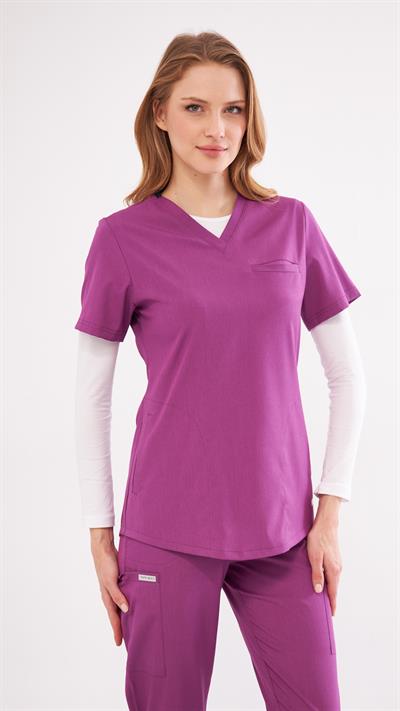 Mor Likralı Agape T1 Scrubs Üst