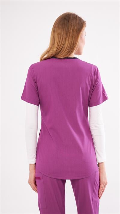 Mor Likralı Agape T1 Scrubs Üst
