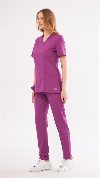 Mor Lyra Likralı Premium Scrubs Takım