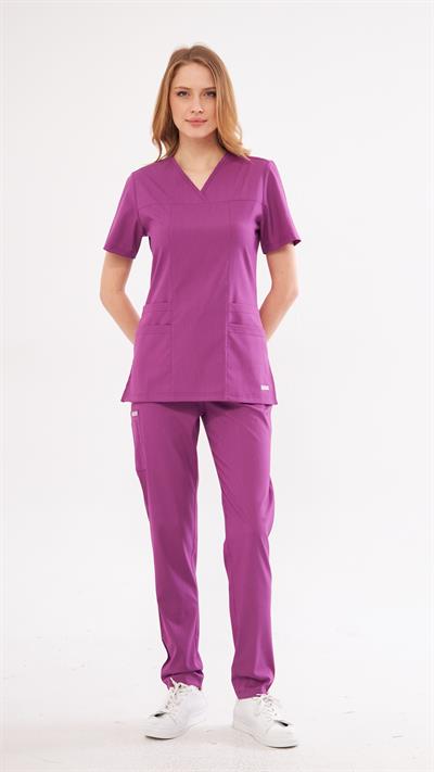 Mor Lyra Likralı Premium Scrubs Takım