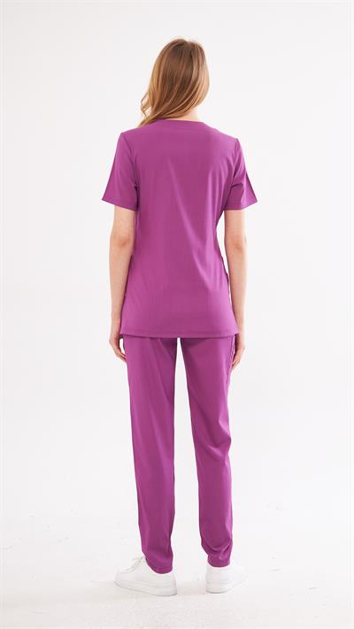 Mor Lyra Likralı Premium Scrubs Takım