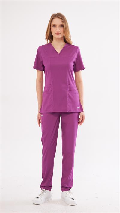 Mor Lyra Likralı Premium Scrubs Takım