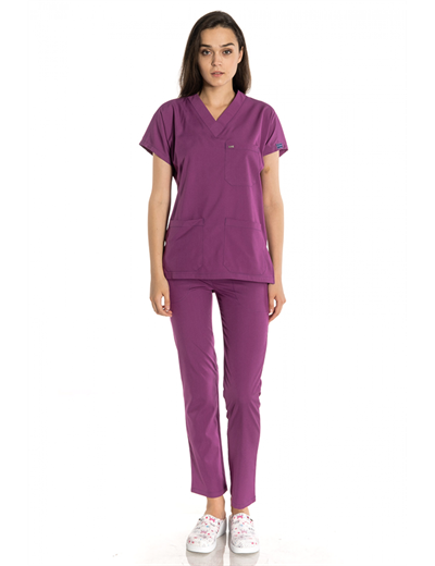 Mor Renkli Likralı Greys Scrubs Takım